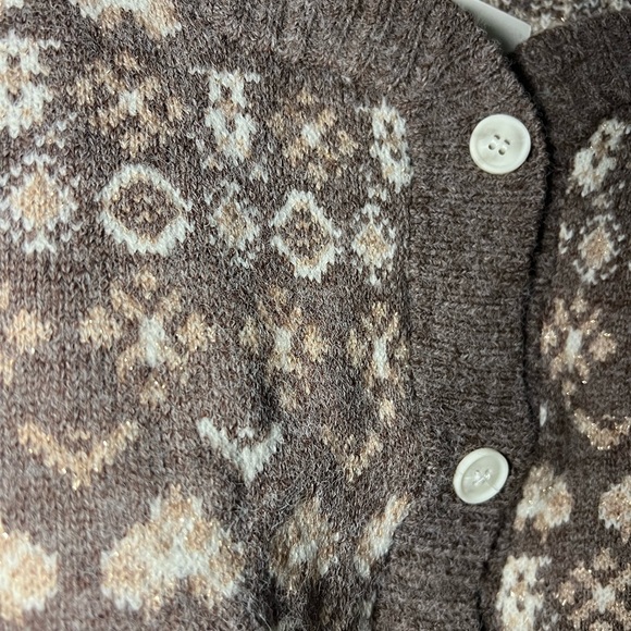 Cropped taupe brown Fair isle button up sweetheart neckline cardigan-size M-NWT - Picture 13 of 13